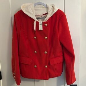 Women's Red Double-Breasted Jacket with removable Dickey